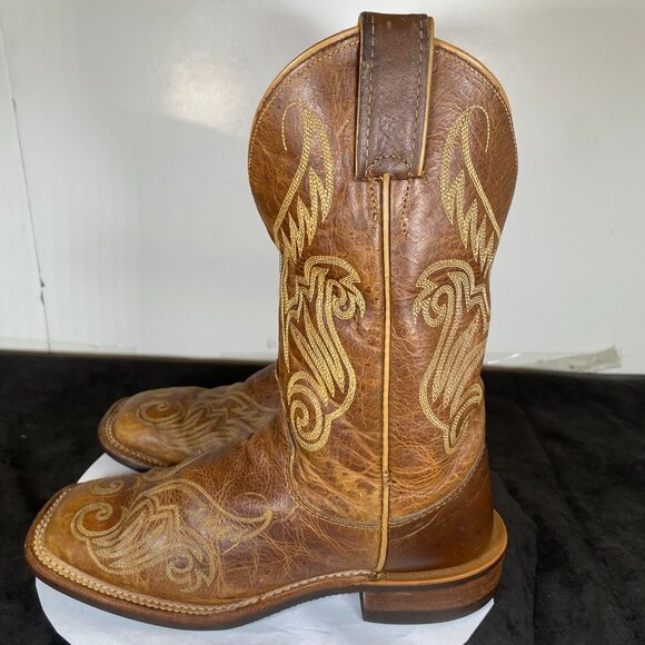7B Vintage Justin Square Toe, Brown Ankle Cowboy Boots, Handcrafted - Picture 5 of 11